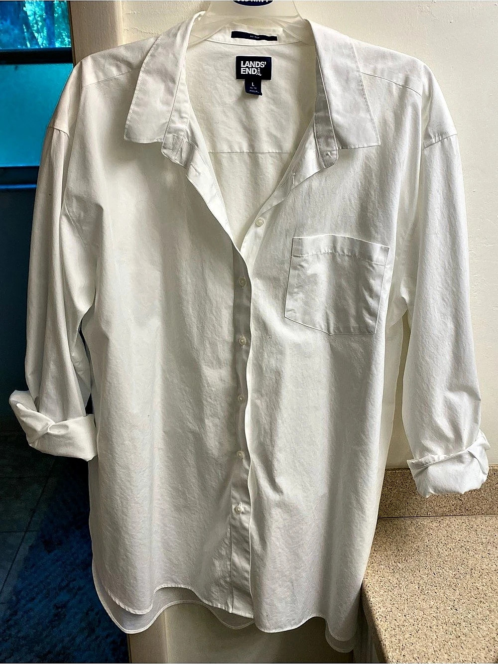 Lands' End Womans White Button Down Shirt Size Large New Without Tags.